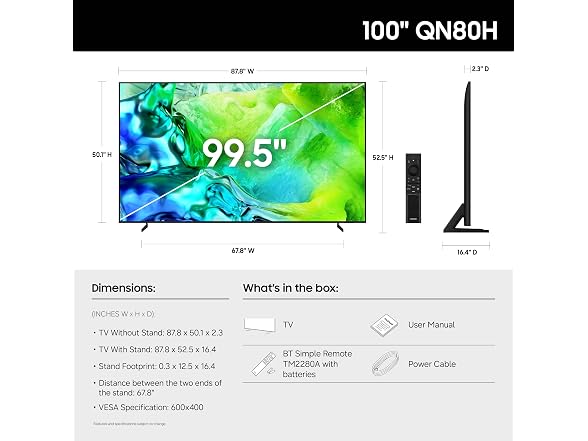(NEW)  Samsung 100” Class, QN80H Series, Neo QLED Mini LED
