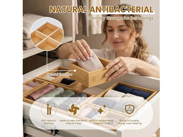 Takywep Expandable Wooden Drawer Organizer Set – 8 Pack