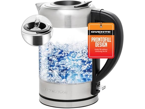 OVENTE Electric Kettle w/1.7L Borosilicate Glass