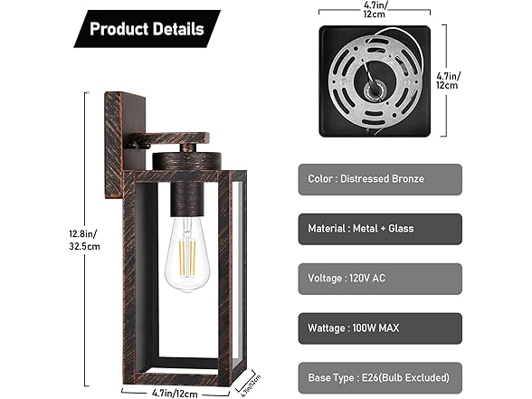 BesLowe 2-Pk Outdoor Wall Lights- Choose Color