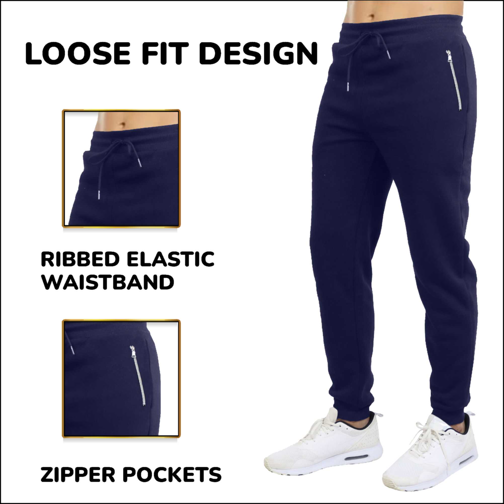 3Pk Asst Mens Fleece Joggers w-Zip Pockets - Gallery 8