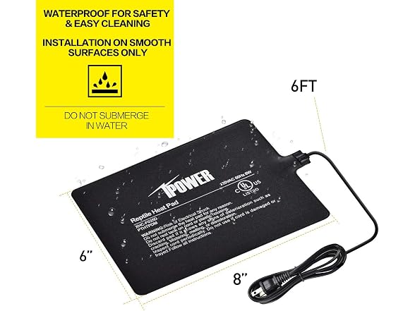 iPower Reptile Heat Pad 6X8" 8W Under Tank Warmer