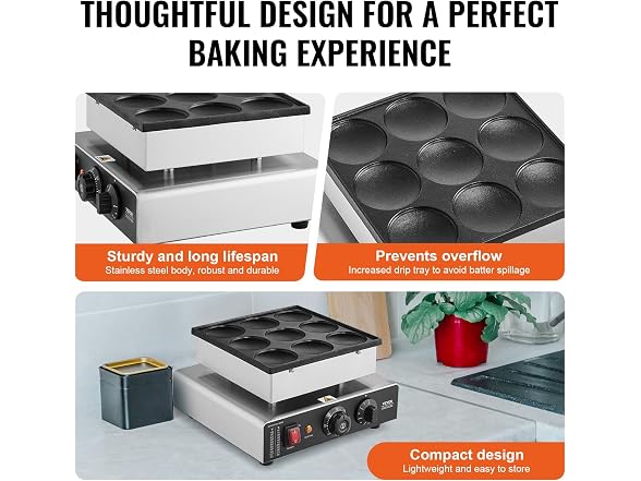 VEVOR Dutch Pancake Maker, 9PCS 76mm