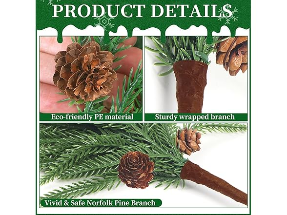 TISEMENT 12 Pcs Real Touch Norfolk Pine Branches