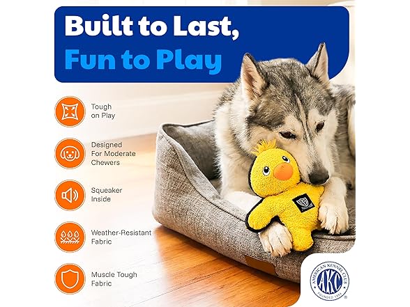 American Kennel Club Plush Dog Toy with Squeaker- Duck