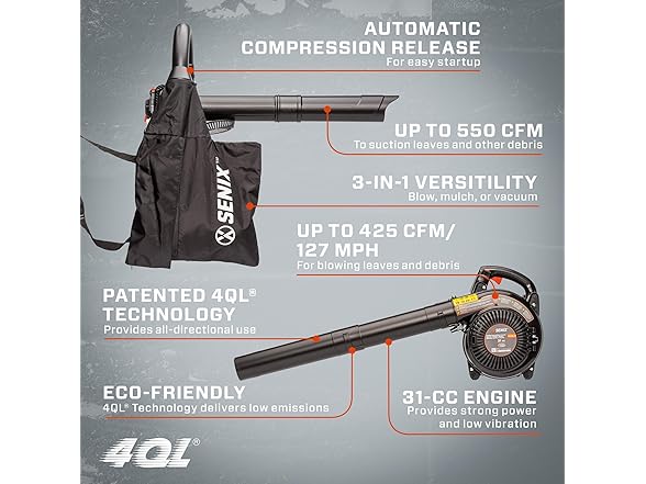 SENIX 4QL 31 cc 4-Cycle Handheld Gas Powered Leaf Blower
