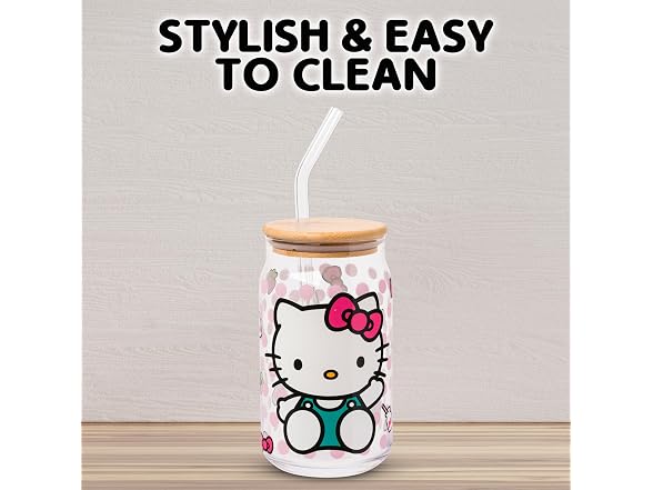 Hello Kitty Strawberry Milk Bow, Glass Tumbler, 16oz