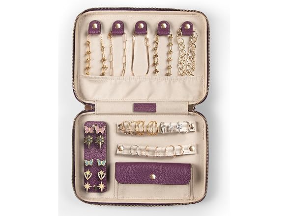 Londo Genuine Leather Travel Jewelry Case Purple