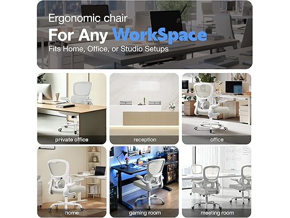 ALLGOD Ergonomic Office Chair, Breathable Mesh Ergonomic Desk Chair with Adjustable Lumbar Support, Flip-up Armrests, Computer Chairs Comfortable for Home, Office, Work, 300lbs, White, Upgrade (Open Box)