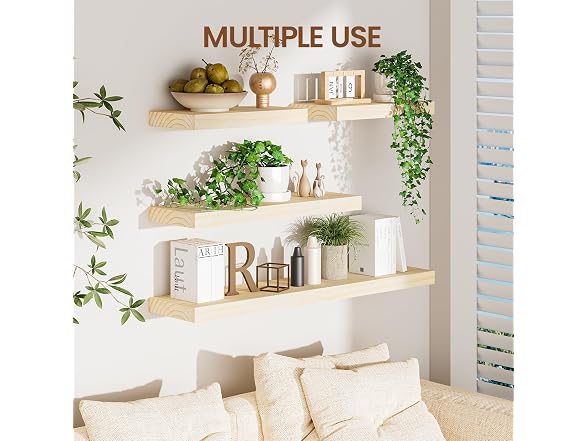 Heimlove Unfinished Wood Floating Shelves Set of 2