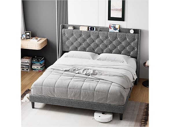 GAOMON Queen Bed Frame w/Charging Station