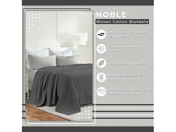 Superior Nobel Cotton Chevron Blanket, King, Charcoal