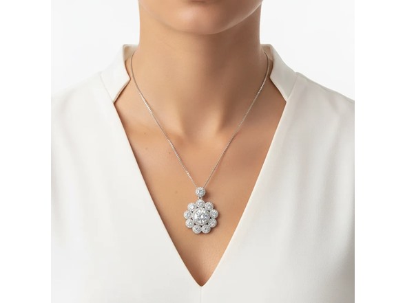 Moissanite Diamond Floral Halo Necklace