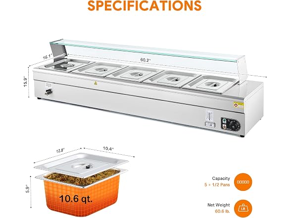 WILPREP 5-Pan Commercial Food Warmer