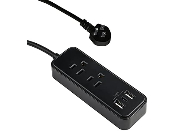Clear Power 6FT 2-Outlet Power Strip with 3 USB Ports(1 USB-C), Flat Plug