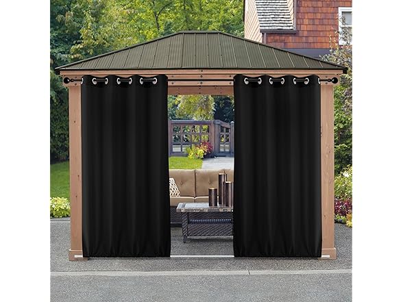 Comfonew Outdoor Curtains 2 Black Panels