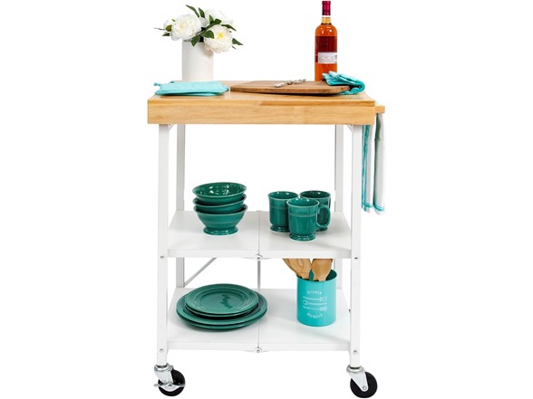 Origami Foldable Wheeled Steel Frame Wood Top Cart