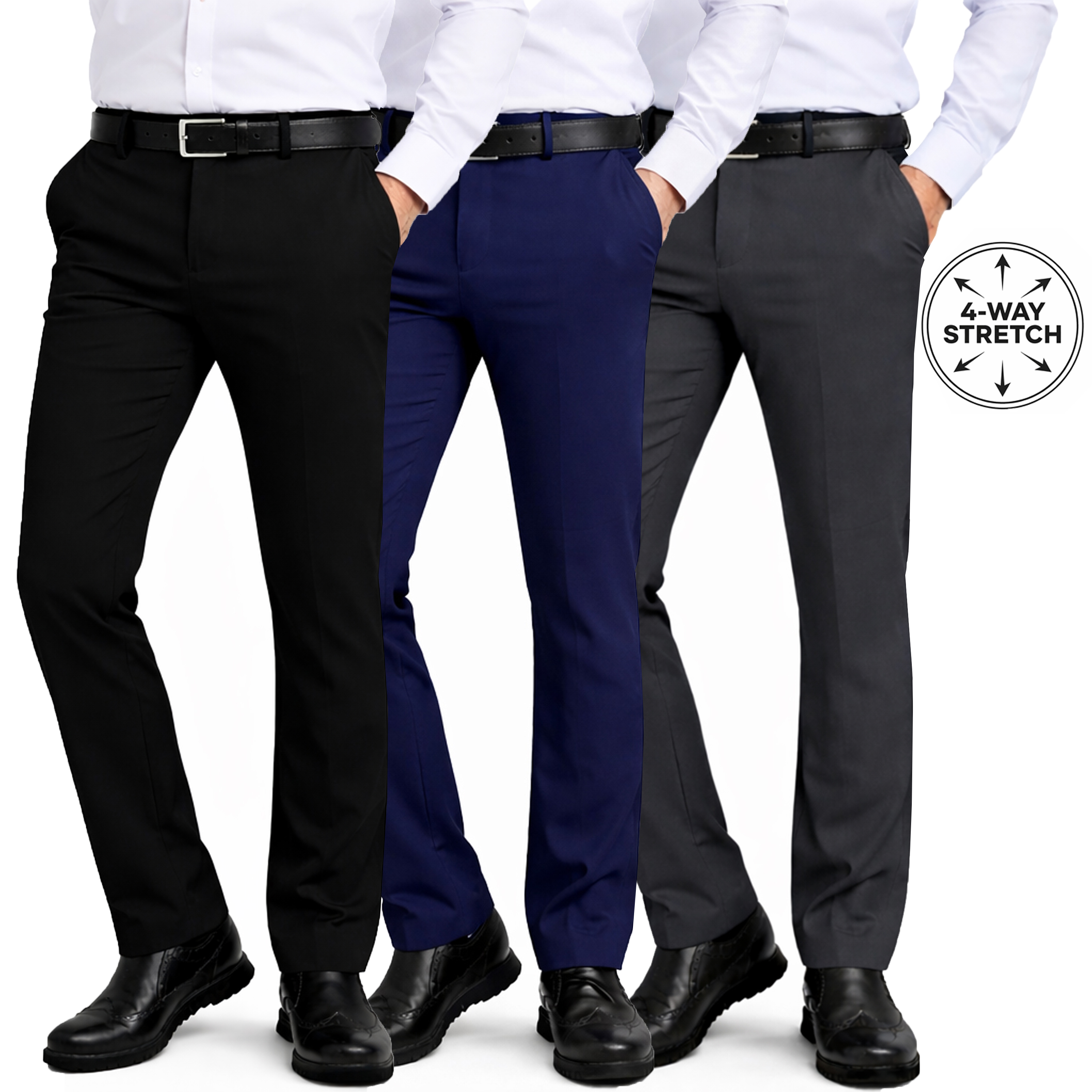3Pk Mens Slim Fit Stretch Dress Pants - Gallery 9