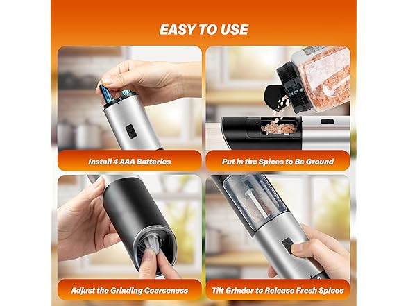 Simple Deluxe Upgraded Gravity Electric Salt and Pepper Grinder Set