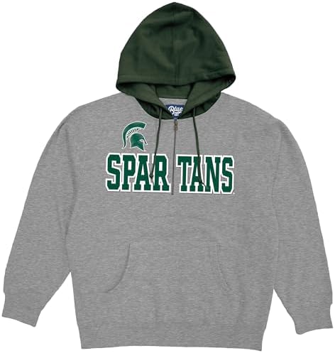 Blue 84 Standard NCAA Officially Licensed Half Zip Contrast Hooded Sweatshirt Applique Shield, Gray, Large