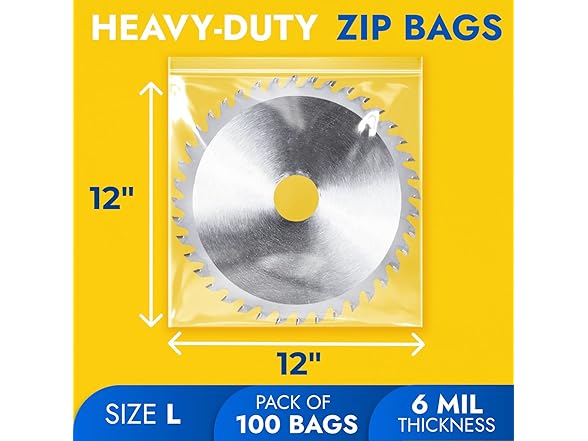 Paclord 12" x 12" Large Zip Seal Lock Bags, 6 Mil (Pack of 100) 