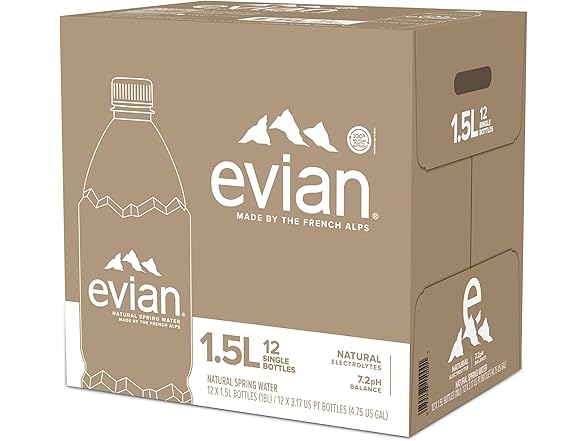 Evian Natural Spring Water, 1.5 L bottle (Pack of 12)