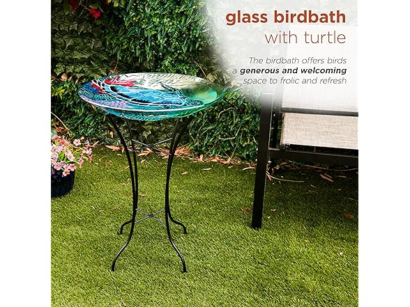 Alpine Corporation 26" Tall Outdoor Glass Turtle Accent Birdbath