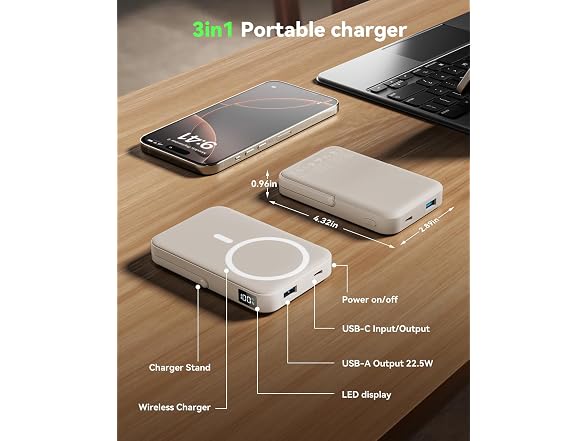 LENUTO Magnetic Power Bank Beige
