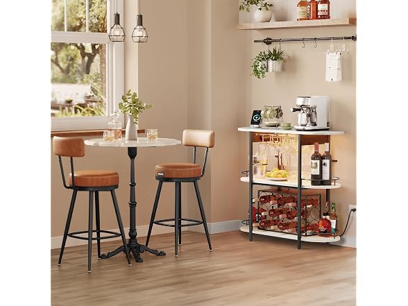 VASAGLE Bar Cabinets for Home, LED Coffee Bar, Rustic White