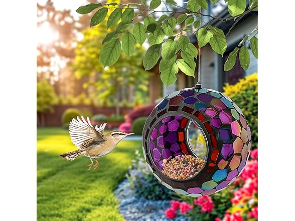 Sunnydaze 6-Inch Glass Mosaic Hanging Bird Feeder