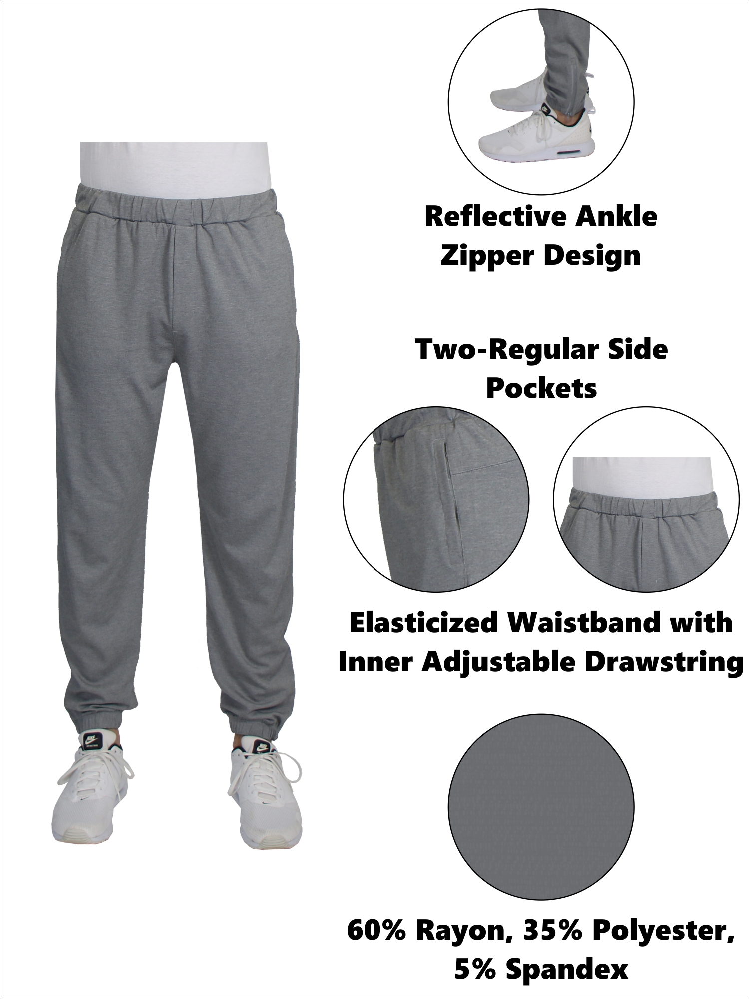 3Pk Mens Active Pants w-Ankle Zippers - Gallery 13