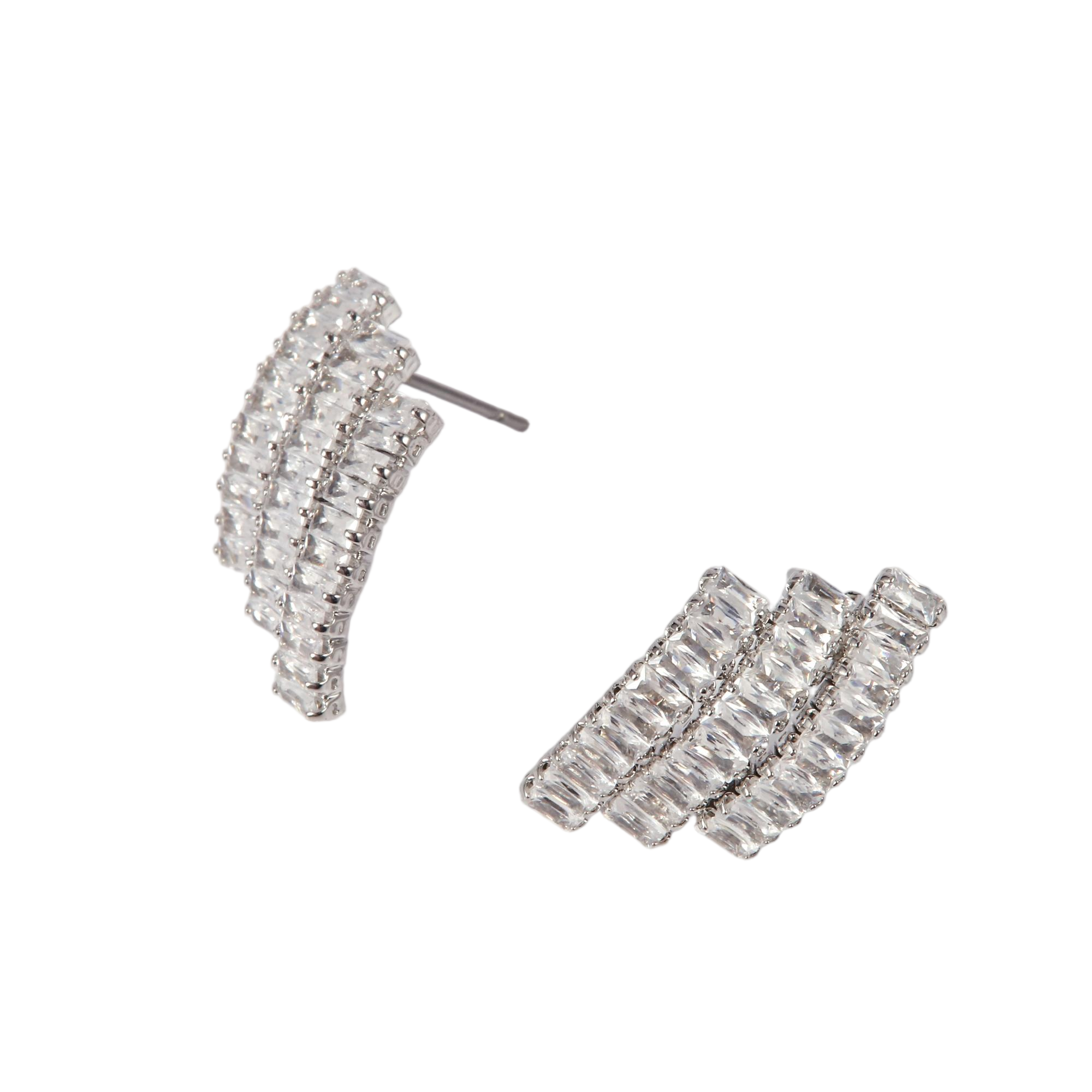 Silver Textured CZ Stud Earrings - Gallery 5