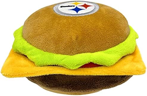 Pets First NFL Pittsburgh Steelers Stadium Cheese Burger Plush Dog & Cat Squeak Toy with Beautiful Team Name & Logo