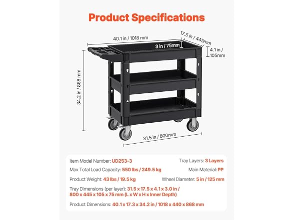 VEVOR Utility Service Cart, 550 LBS