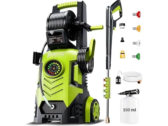 2025Upgraded Pressure Washer 5000PSI with Adj-8-Level Touch Screen, 34" Tall Power Washer, 4 Quick Connect Nozzles, Inlet Hose&Filter&500mlFoam Cannon for Cars/Fences/Driveways, Green (Open Box)