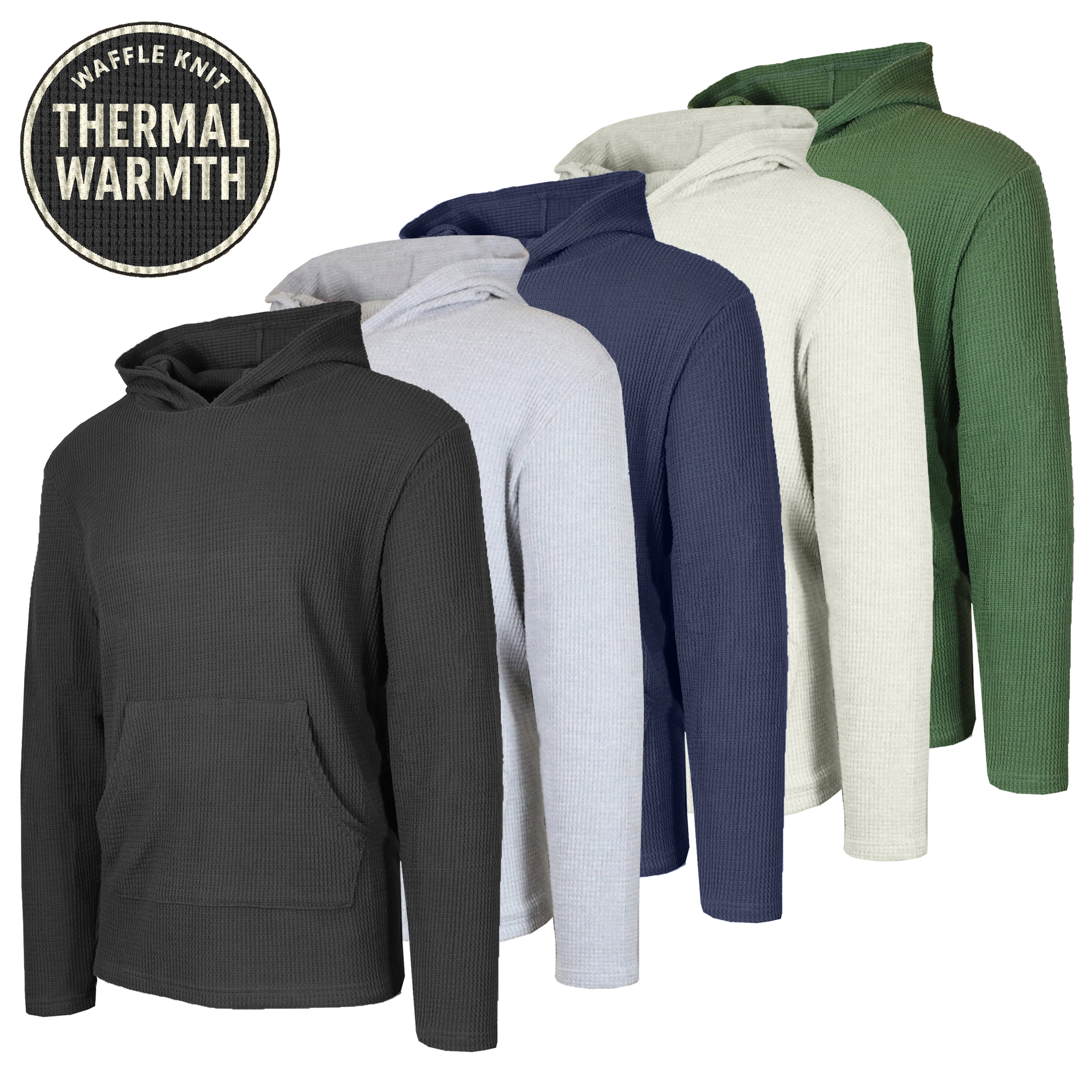 5Pk Mens Waffle-Knit Thermal Pullover Hoodie - Gallery 7