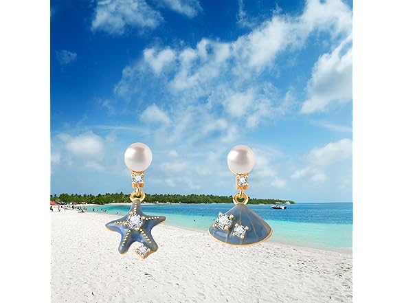 Asymmetric Starfish Shell Earrings Blue