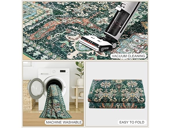8x10 ft Green Washable Area Rug