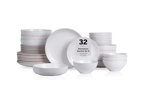 $52.99, Was $155.99, 66% Off! Modern Stoneware 32-piece Round Dinnerware Set  Off White dealfomo