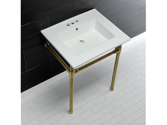 Kingston Brass 25" Ceramic Console Sink, White/Brushed Brass