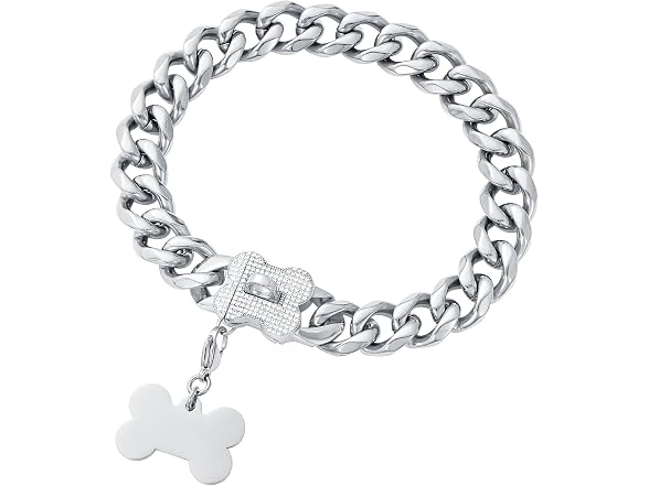 Silver Dog Chain Collars for Medium Large Do