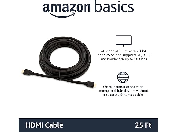 (12 PACK) AmazonBasics 25FT High-Speed 4K Ultra HD HDMI 2.0 Cable