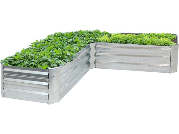 Sunnydaze L-Shaped Raised Garden Bed, Silver