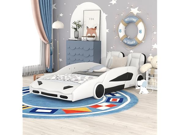 FridayParts Twin Race Car Bed, White