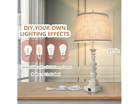 GoBright Tall Rustic Bedside Lamps