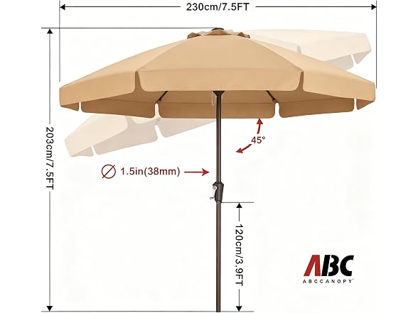 ABCCANOPY 7.5ft Scalloped Patio Umbrella