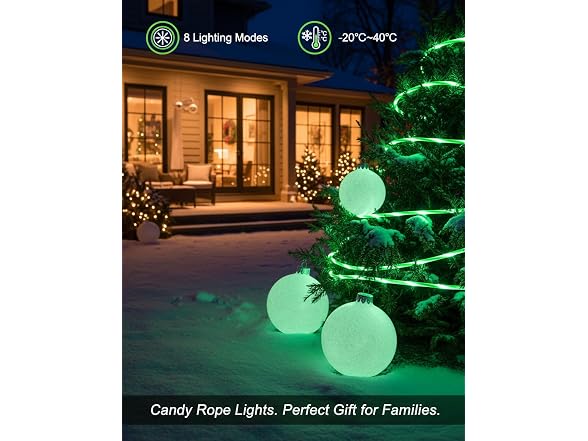 LightSeek Solar Candy Cane Rope Lights