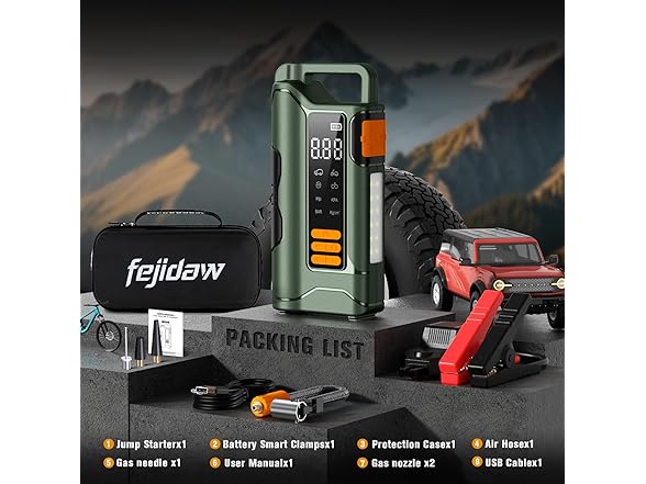 Fejidaw Car Jump Starter with Air Compressor