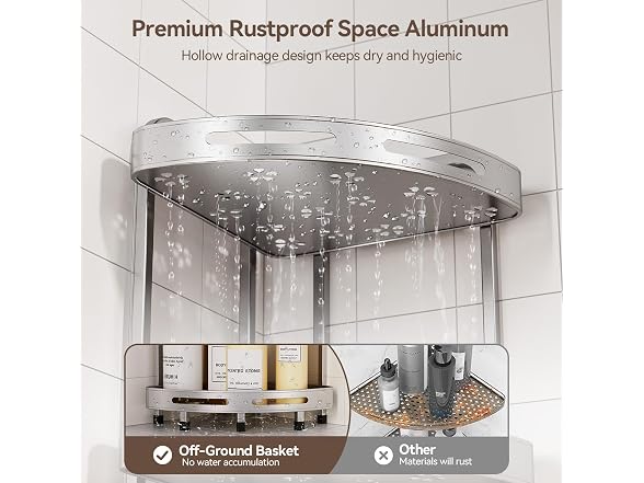 Binecer Corner Shower Caddy, 4 Tier Silver