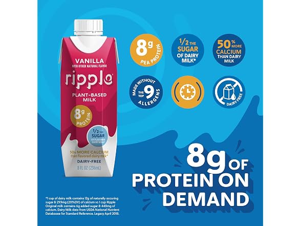 12PK Ripple Non-Dairy Milk, Vanilla | Vegan Milk